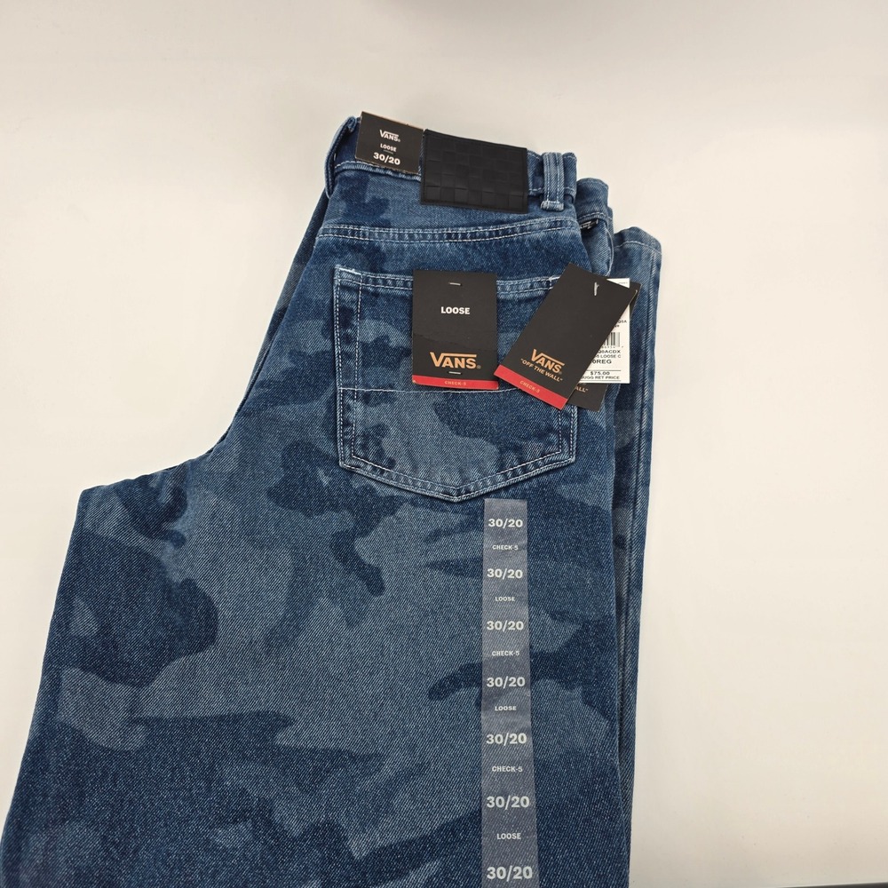 Vans Check-5 Loose Jeans Mens Camo Pattern Blue 30REG MSRP $75 NWT